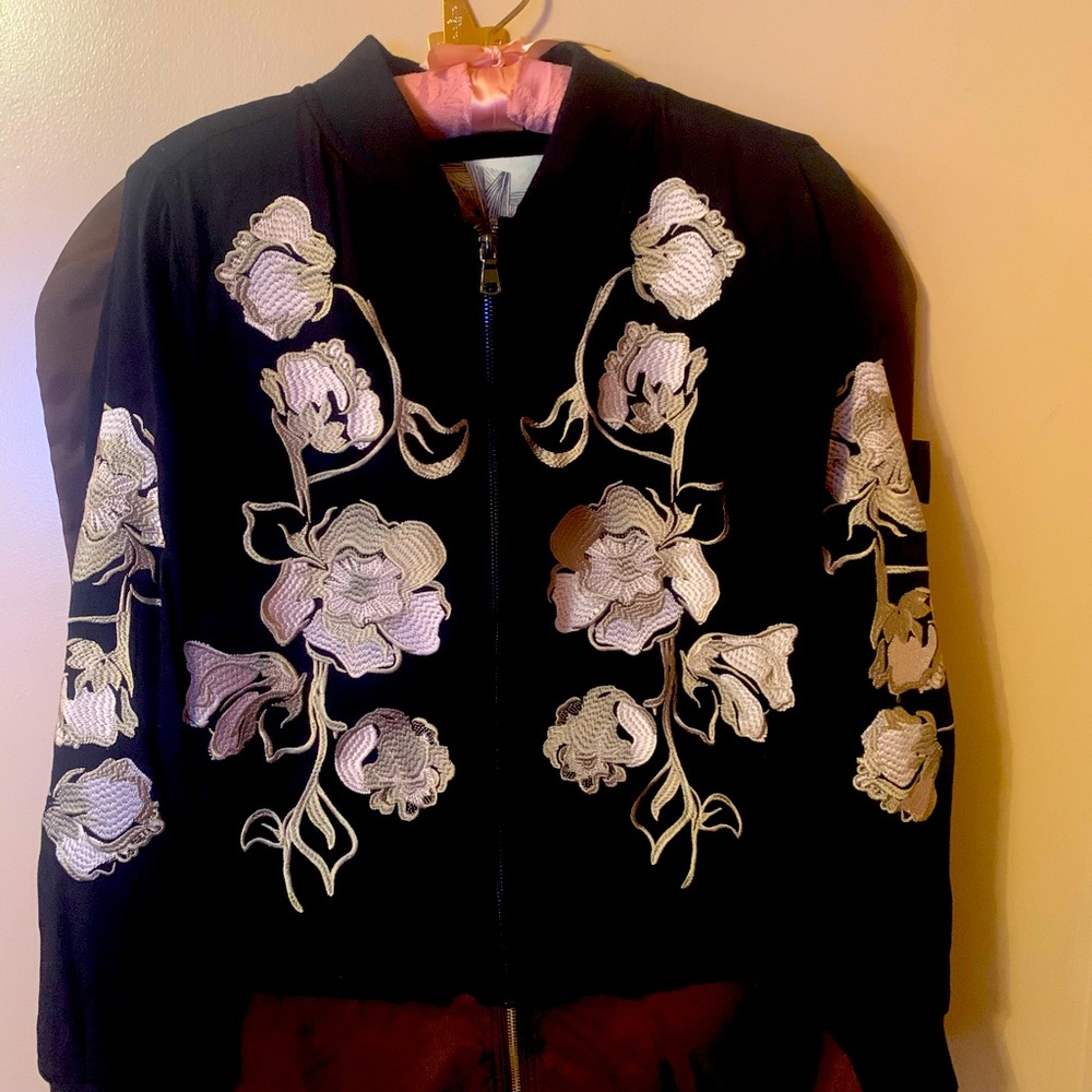 Black embroidered bomber jacket